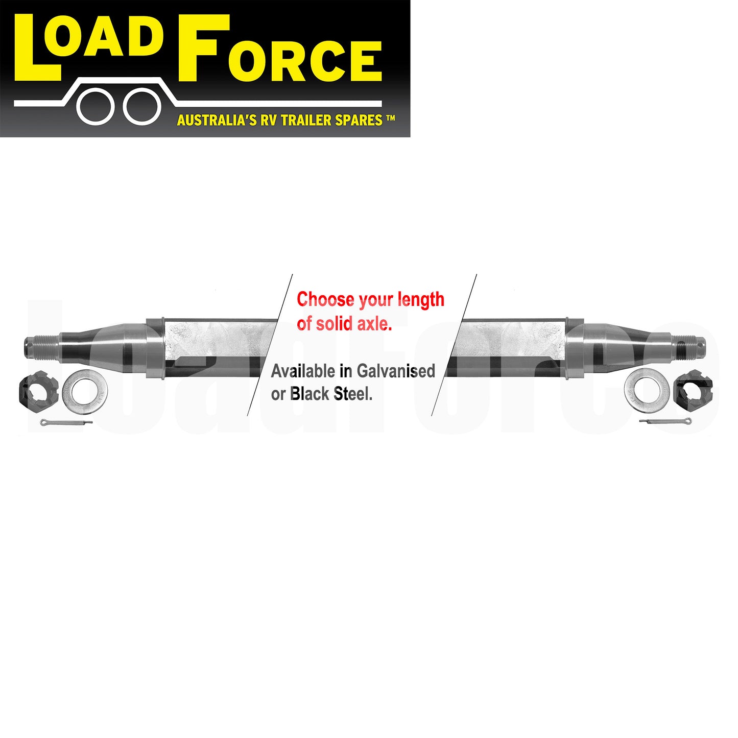 Axle 50mm square TX bearing turn 2500kg rating - choose length and finish - Trailer Spares Direct
