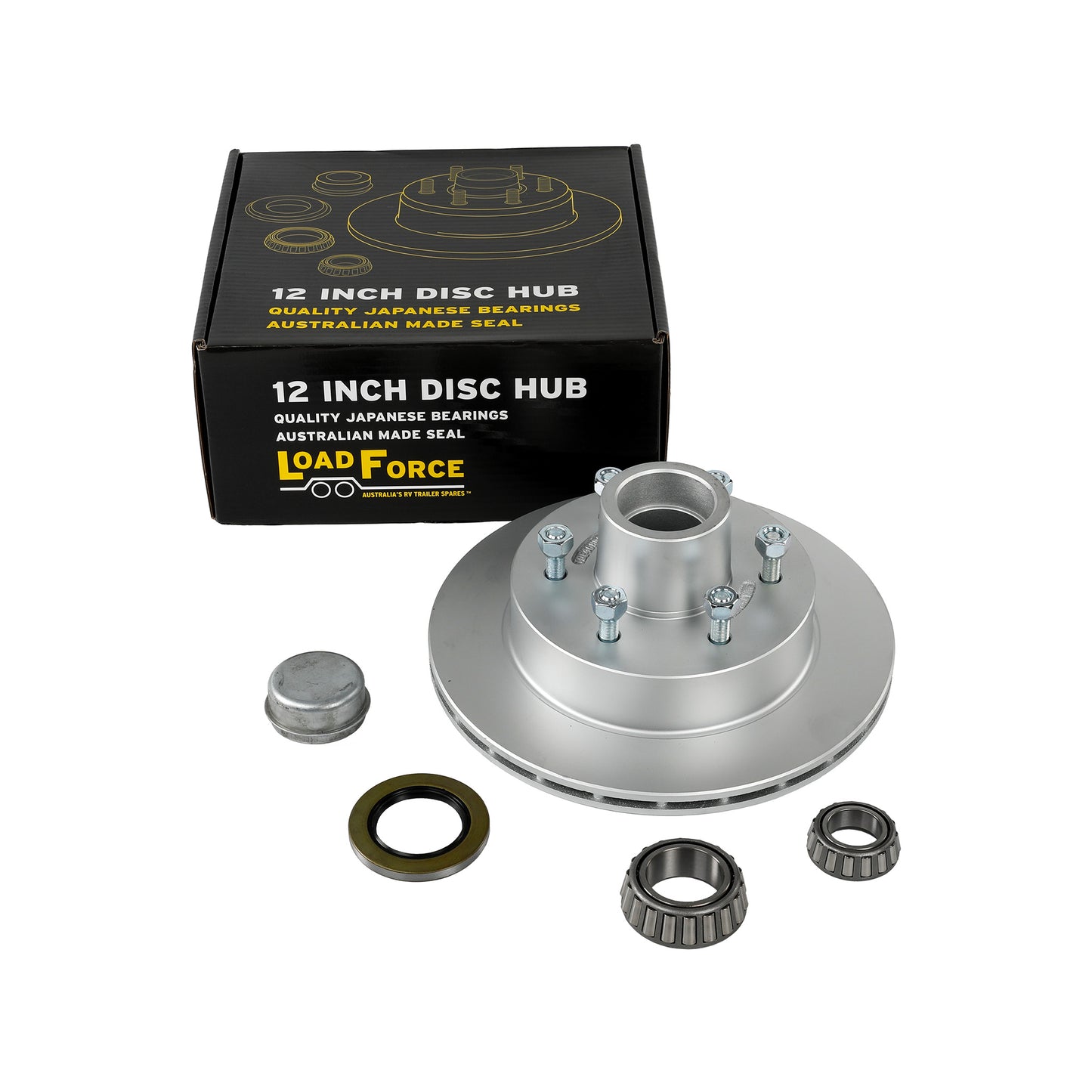 Disc Hub 12 inch 3/4 Ventilated Dacromet 6 Stud US2.5 Bearing - Trailer Spares Direct