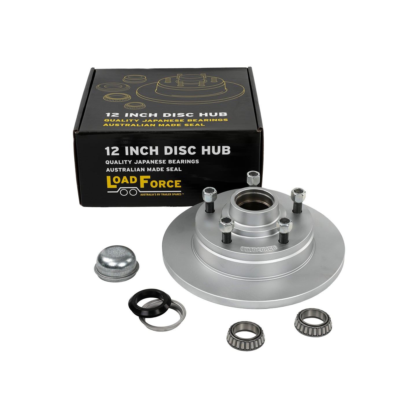 trailer disc brake hub 12 x 5/8 inch LandCruiser 5 stud parallel bearing dacromet - Trailer Spares Direct