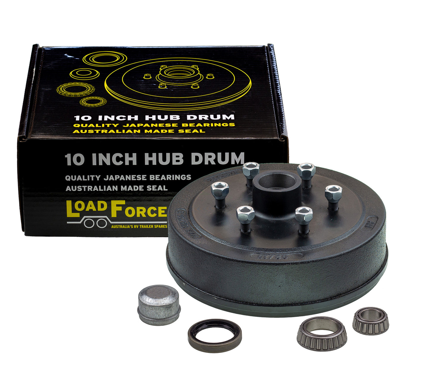 hub drum 10 x 2.25 inch 6 stud with LM (Holden) bearing - Trailer Spares Direct