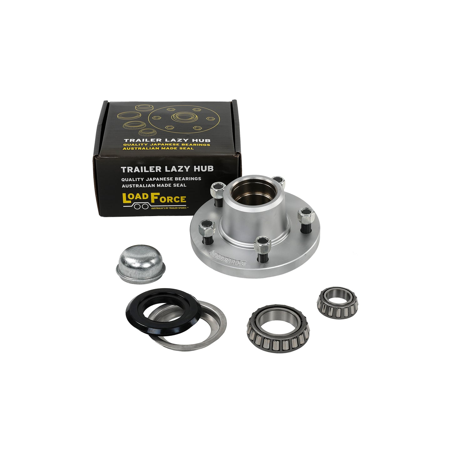 190mm lazy hub assembly LandCruiser 5 stud TX bearing dacromet - Trailer Spares Direct