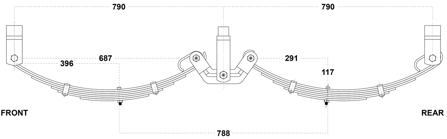 LoadForce 60mm 6 Leaf Roller Rocker Kit - 3000kg - 13-14" Wheels - Black