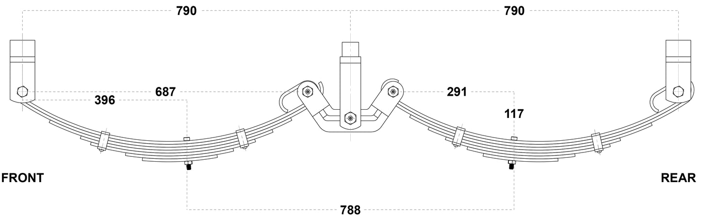 LoadForce 60mm 7 Leaf Roller Rocker Kit - 3500kg - 13-14" Wheels - Black