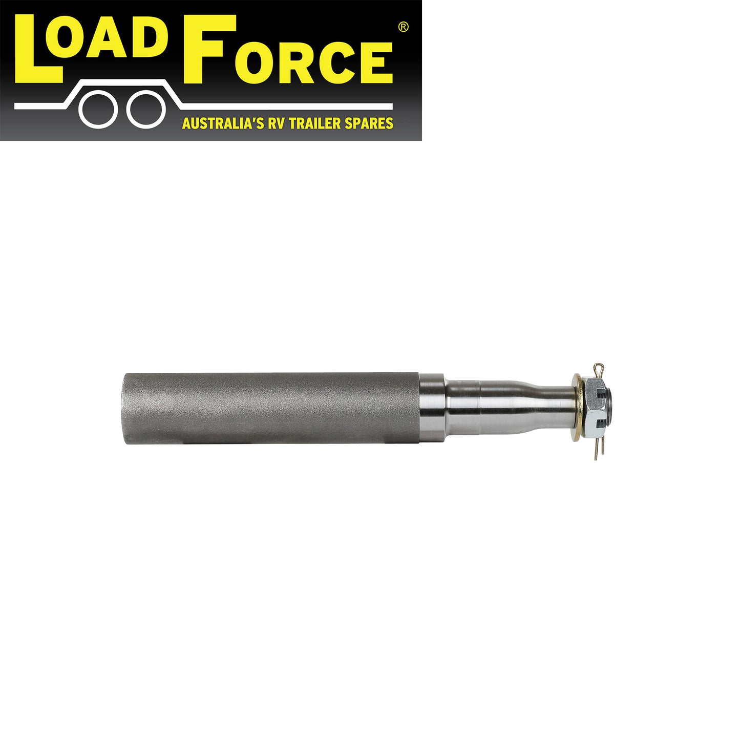 Stub Axle 45mm Round 12 inch US1.8 Bearing Profile with nut, washer & split pin - Trailer Spares Direct