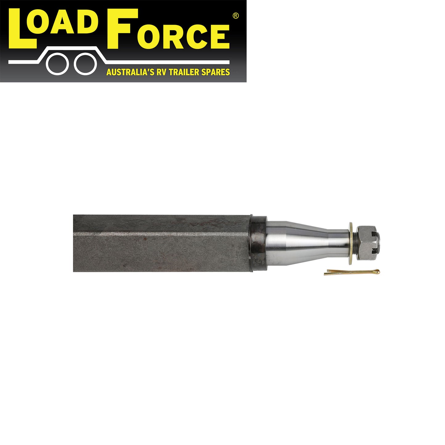 Stub axle 50mm square 25 inch (635mm) long TX bearing turn with collar - Trailer Spares Direct