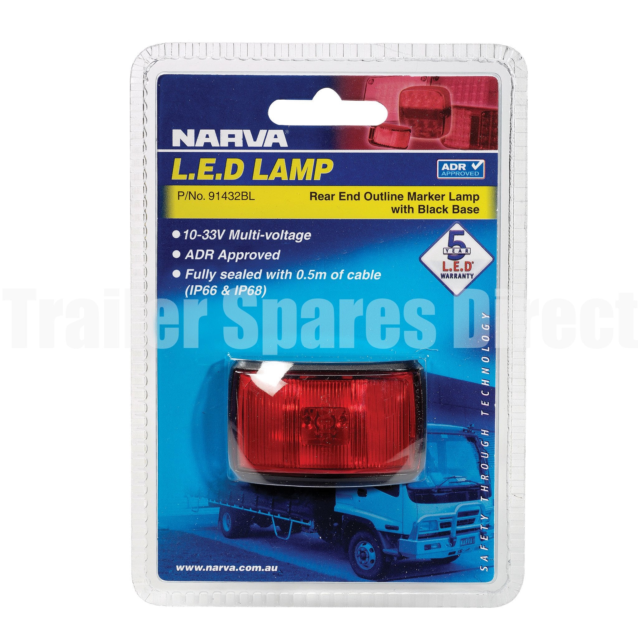 Narva LED Red Rear end marker light with black base
