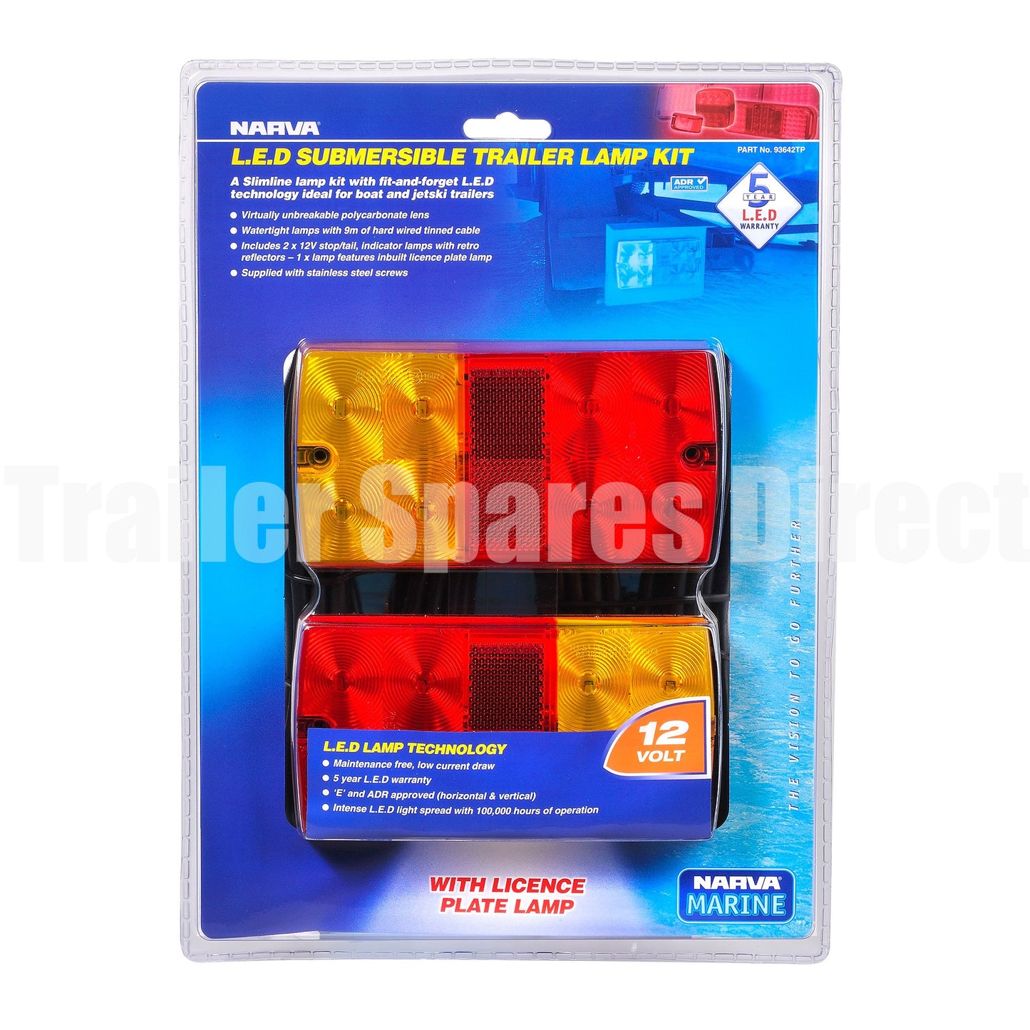 Narva 12volt LED marine submersible trailer light pack with 9metres hardwired cable - Trailer Spares Direct