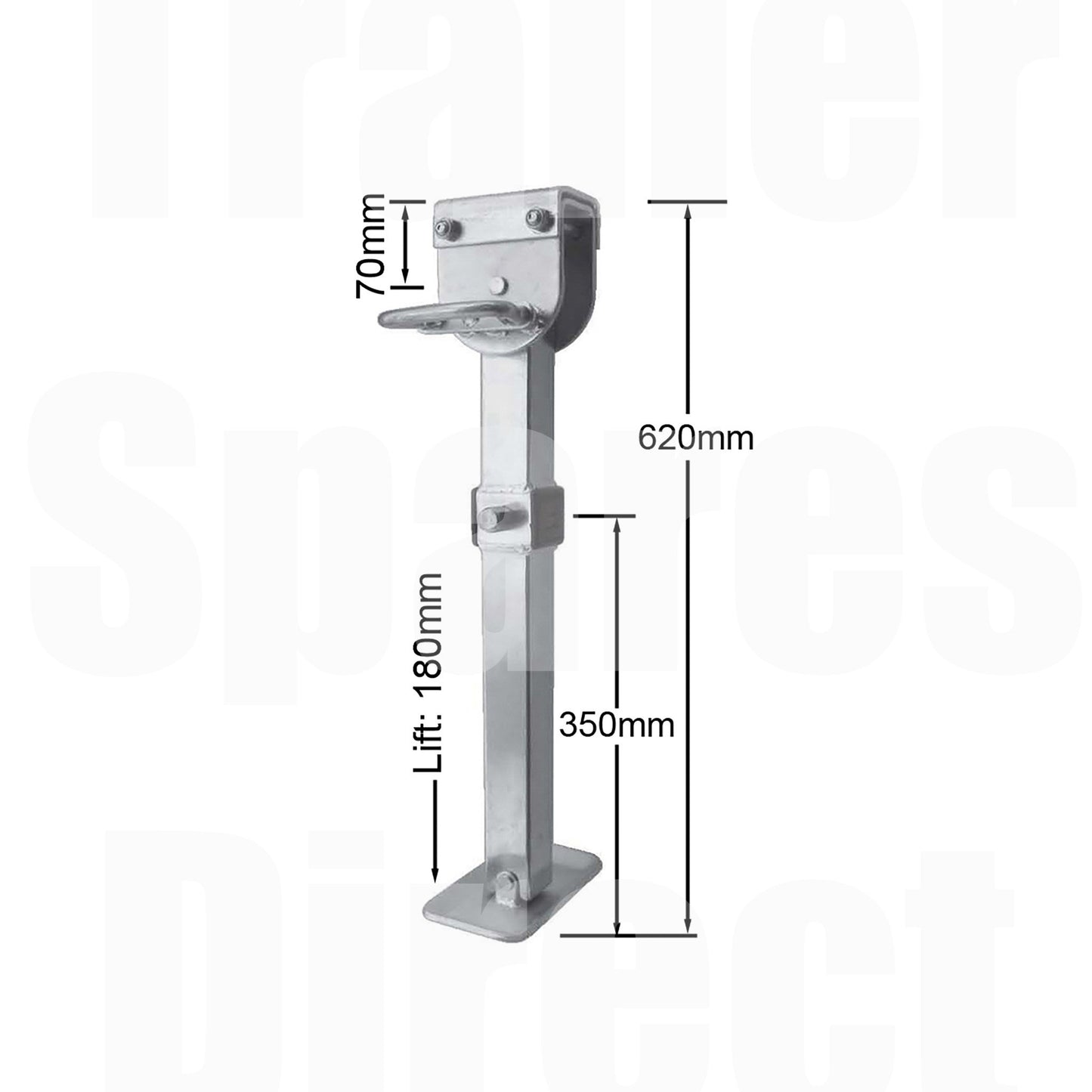 620mm quick release adjustable landing leg with large steel foot - Trailer Spares Direct