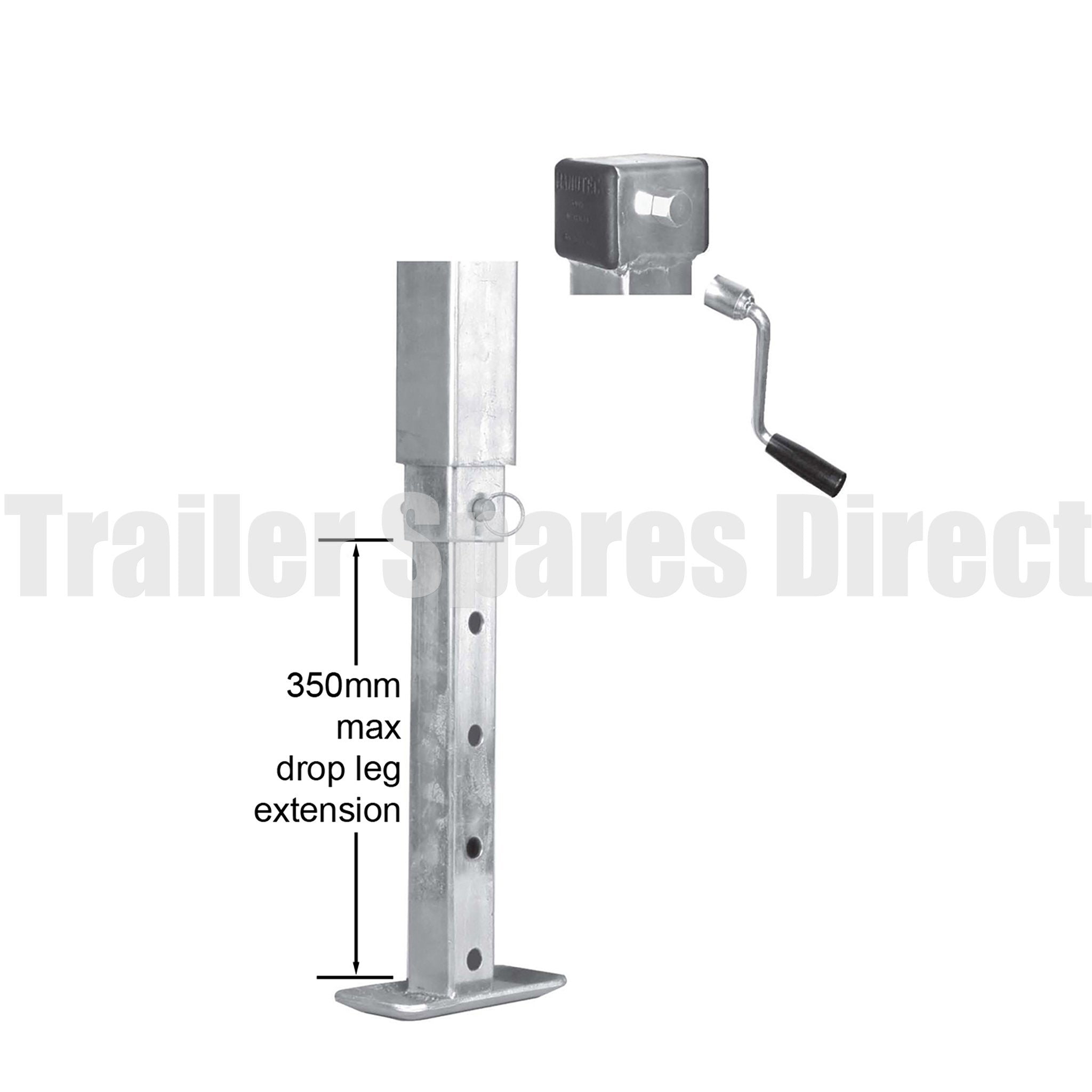 Heavy-duty side winding adjustable stand with drop leg and loose handle - 70mm square