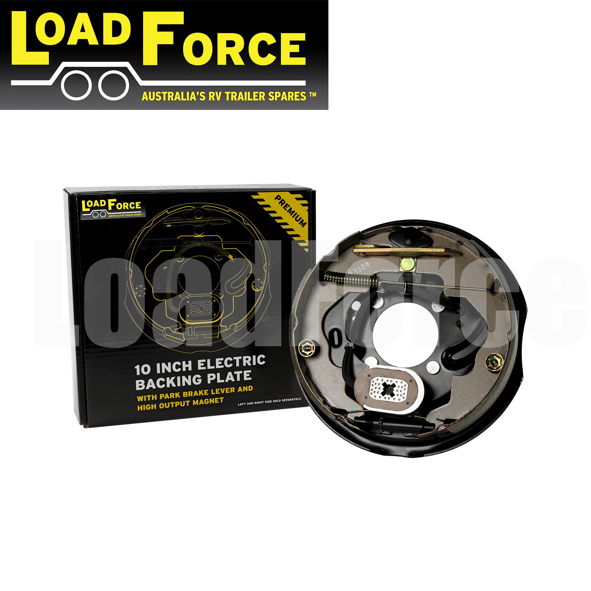 LoadForce 10 inch left hand electric backing plate assembly with park brake