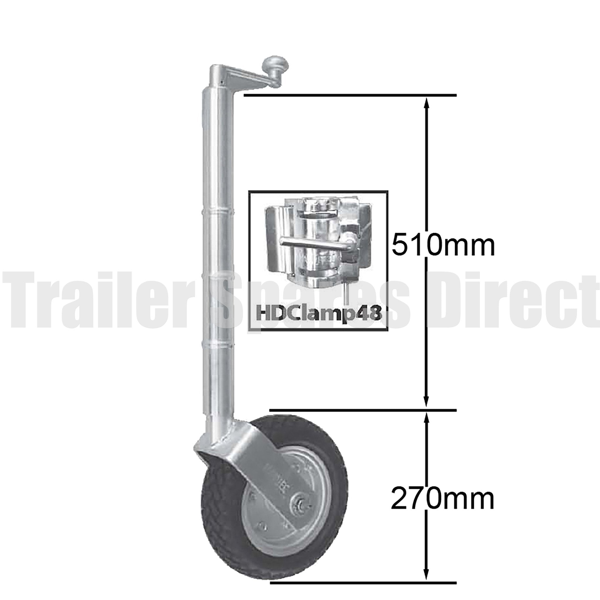 10 inch jockey wheel solid cushion tyre extended height no clamp