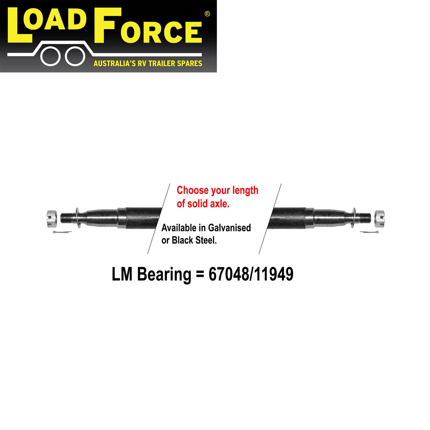 Axle 39mm round LM bearing turn 1000kg rating - choose length and finish - Trailer Spares Direct