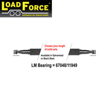 Axle 40mm square LM bearing turn 1200kg rating - choose length and finish - Trailer Spares Direct