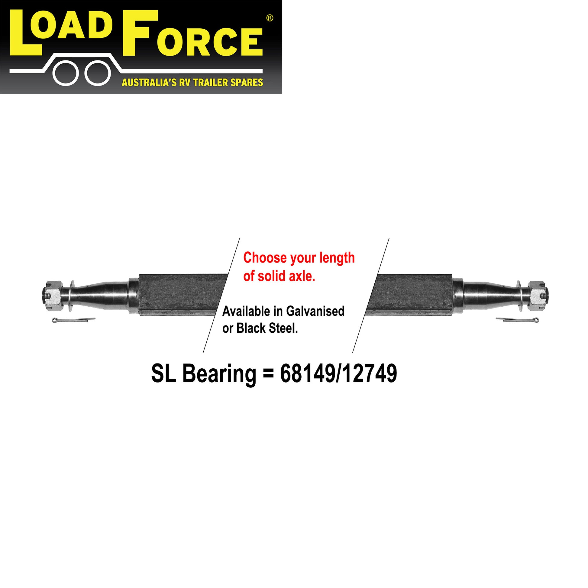 Axle 45mm square SL bearing turn 1500kg rating - Trailer Spares Direct