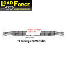 Axle 50mm square TX bearing turn 2500kg rating - choose length and finish - Trailer Spares Direct