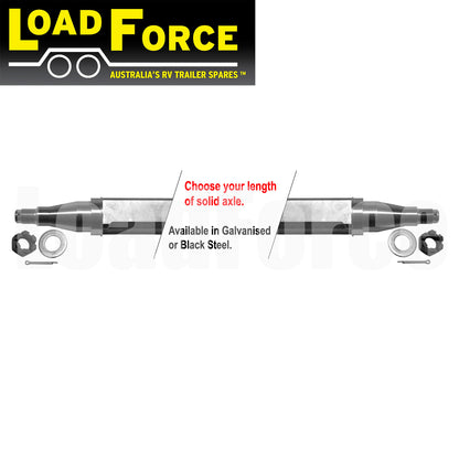 Axle 50mm square TX bearing turn 2500kg rating - choose length and finish - Trailer Spares Direct