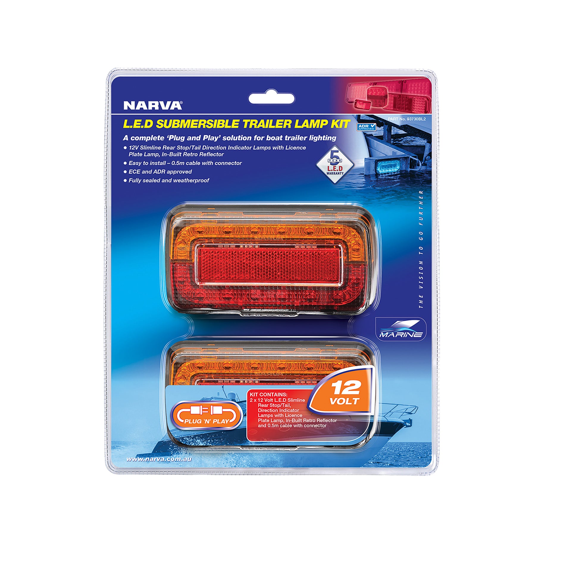 Narva LED Slimline Stop Tail Lamps with Licence Plate Lamp 12v - Trailer Spares Direct