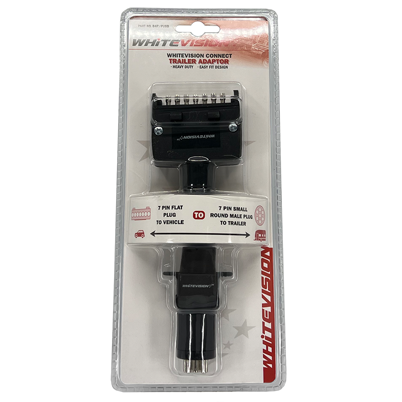 7 Pin Flat Plug to 7 Pin Small Rnd Socket - Blister - Trailer Spares Direct