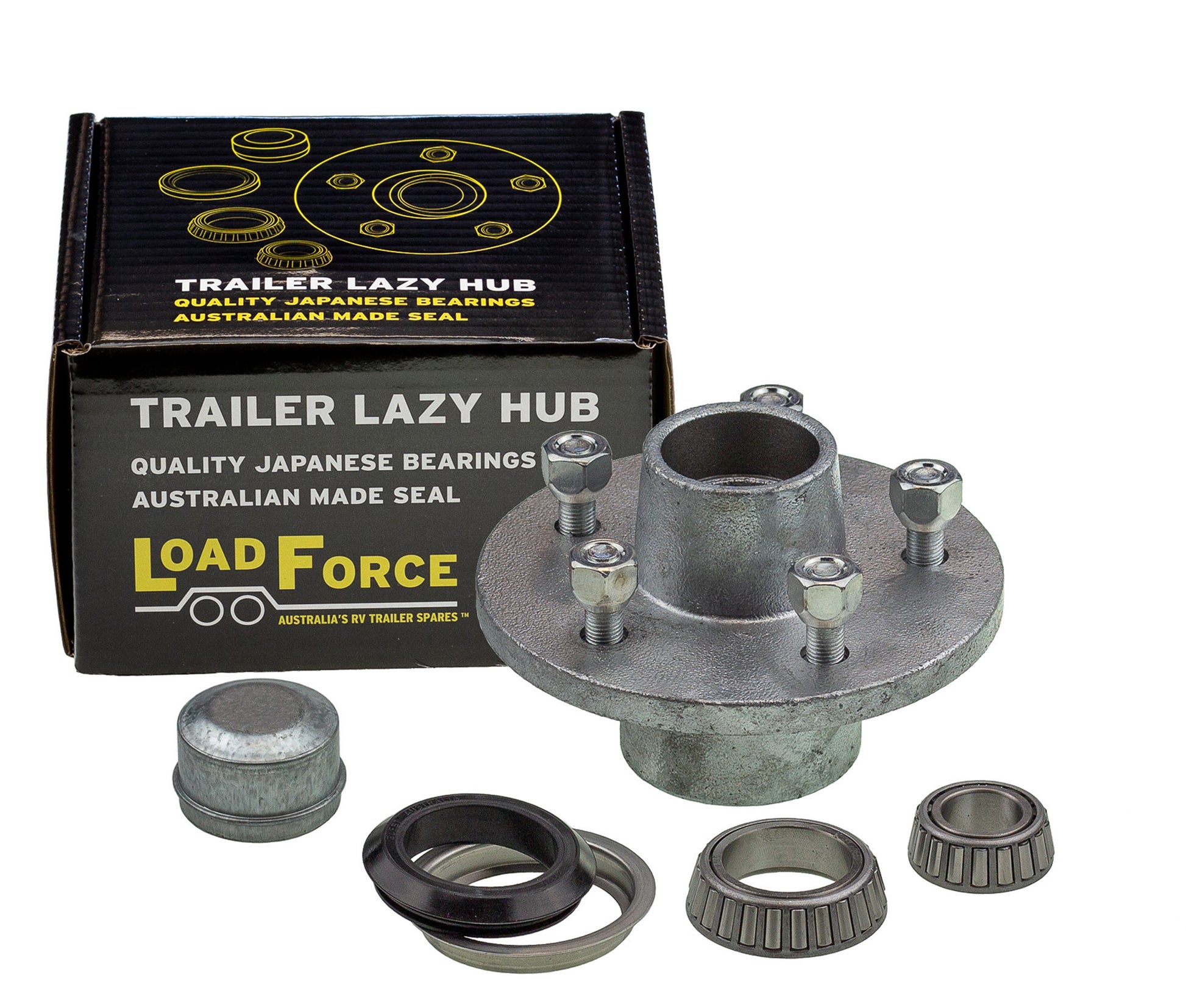 6 inch lazy hub assembly Commodore 5 stud slimline (Ford) bearing - galvanised - Trailer Spares Direct