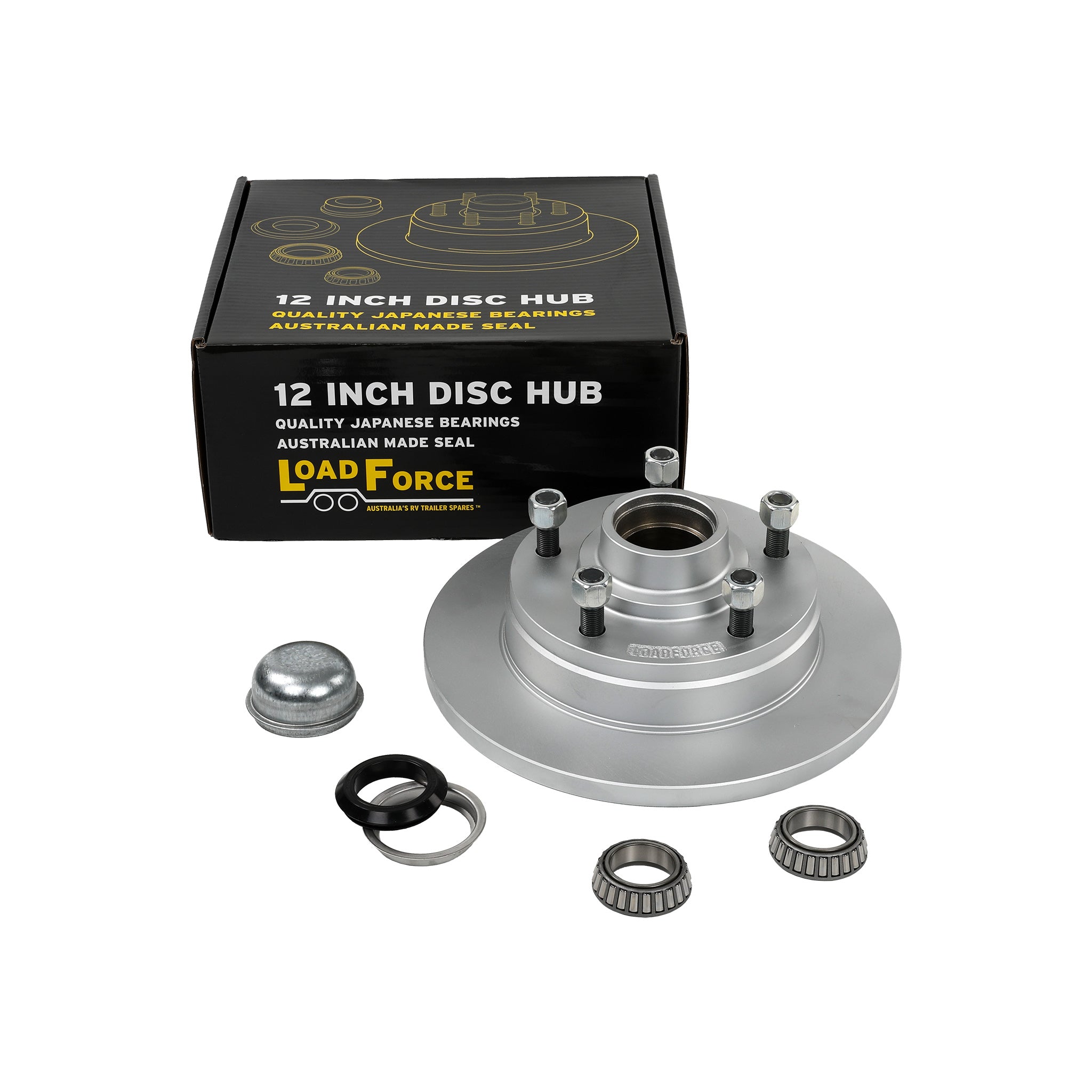 LoadForce trailer disc brake hub 12 x 5/8 inch LandCruiser 5 stud parallel bearing dacromet