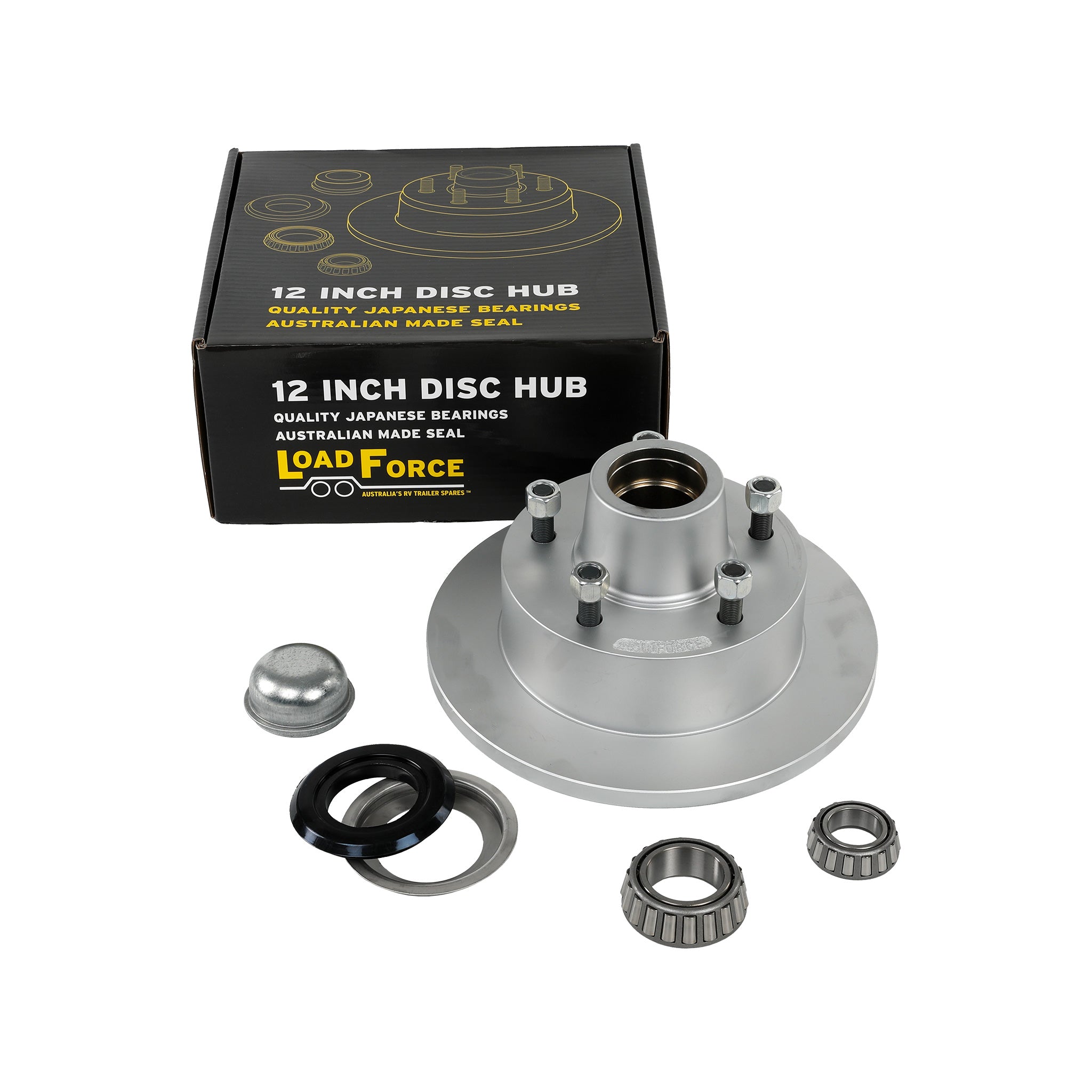 LoadForce disc brake hub 12 x 5/8 inch LandCruiser 5 stud TX 15123 and 30210 bearing dacromet