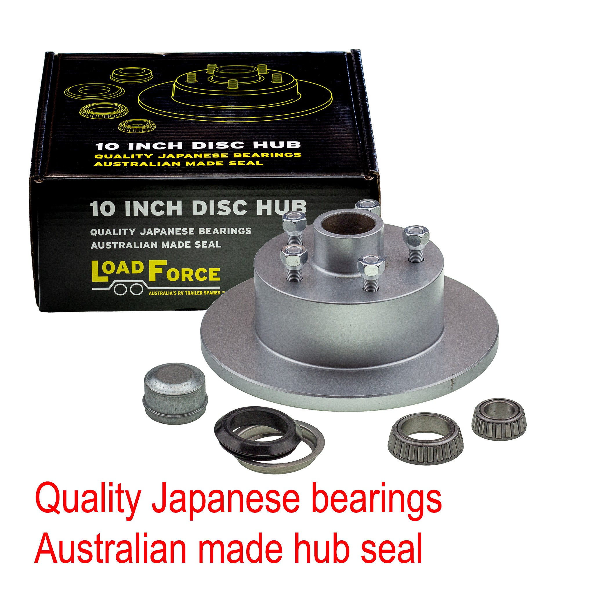 LoadForce trailer disc brake hub 10 x 5/8 inch Commodore 5 stud slimline (Ford) bearing dacromet
