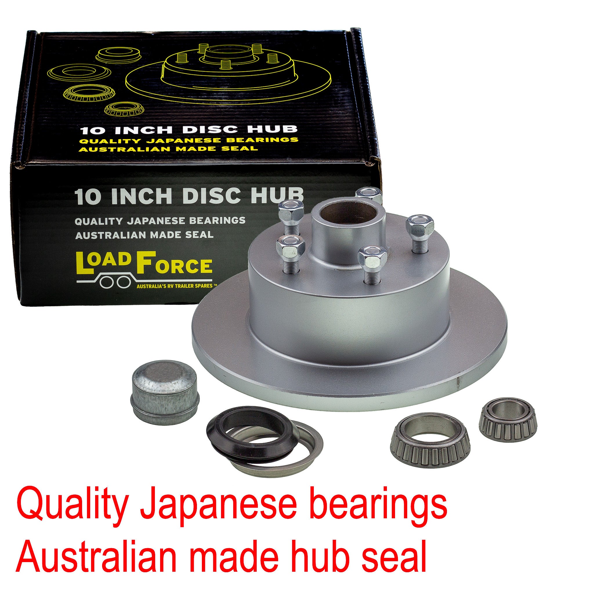 LoadForce trailer disc brake hub 10 x 5/8 inch Commodore 5 stud LM (Holden) bearing dacromet