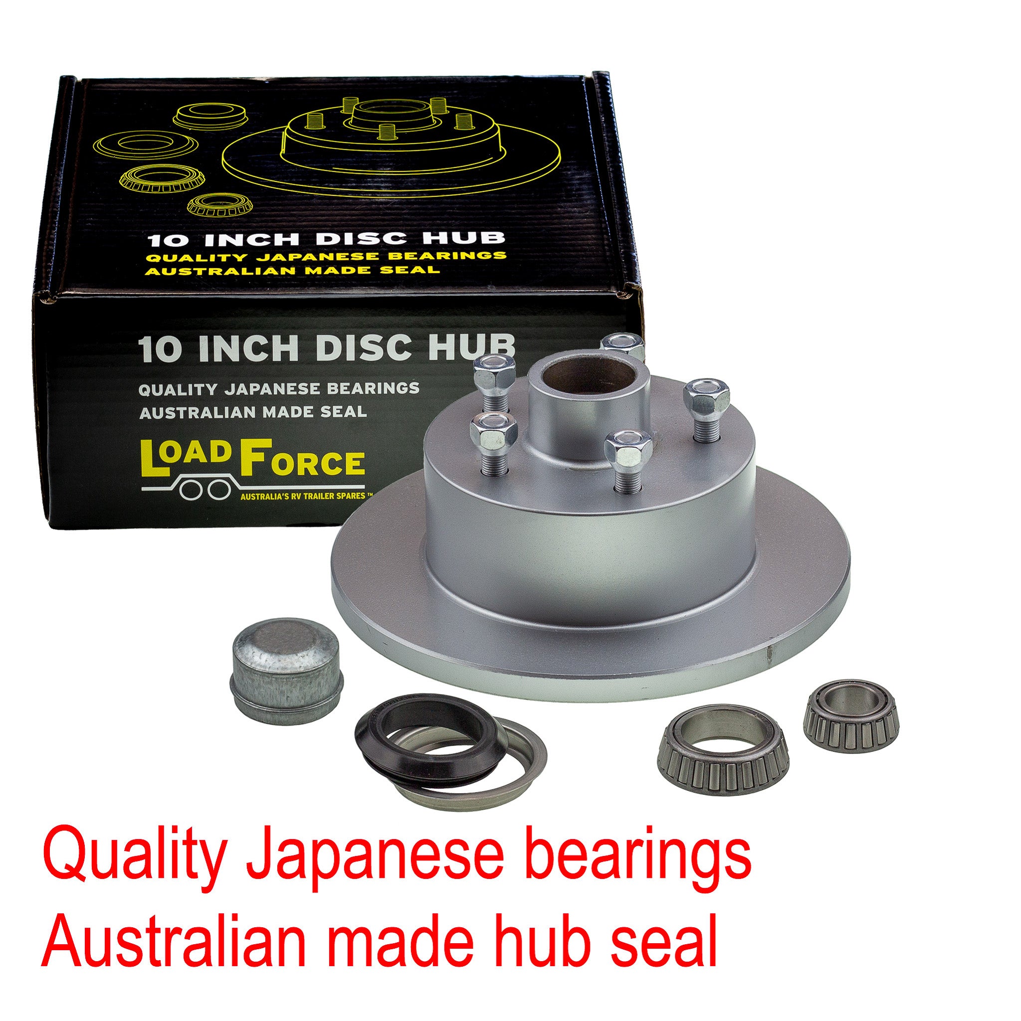 LoadForce trailer disc brake hub 10 x 5/8 inch HQ 5 stud slimline (Ford) bearing galvanised