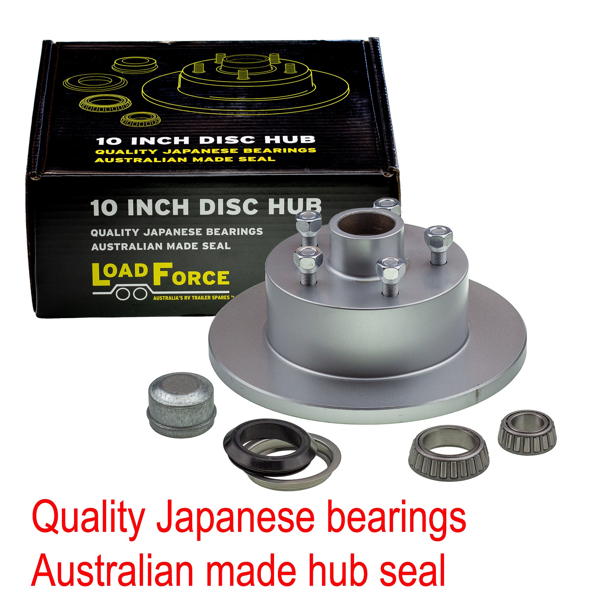 LoadForce disc brake hub 10 x 5/8 inch HT 5 stud slimline (Ford) bearing dacromet dacromet