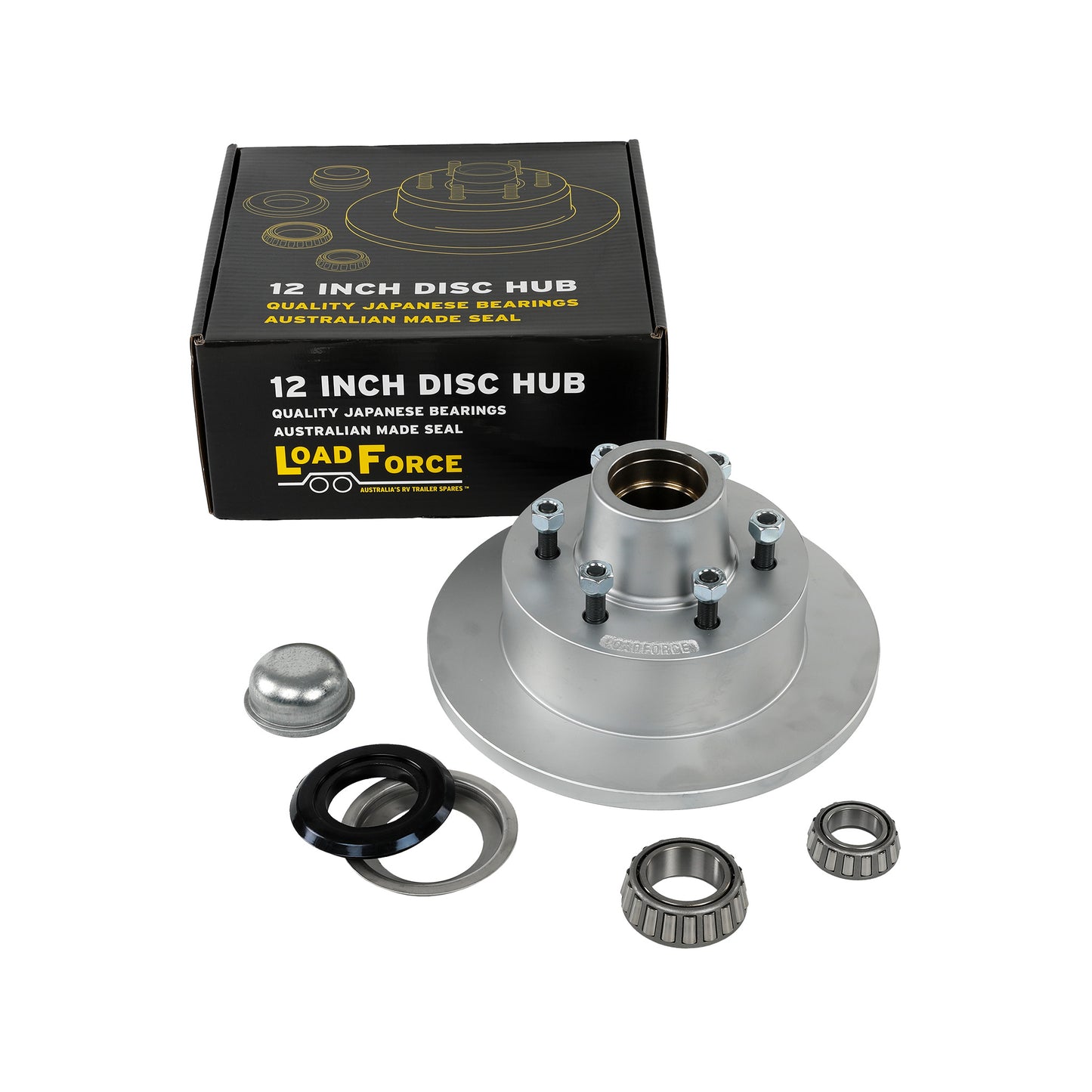 Disc Brake Hub 12 inch 6 stud TX 15123 and 30210 bearing dacromet - Trailer Spares Direct