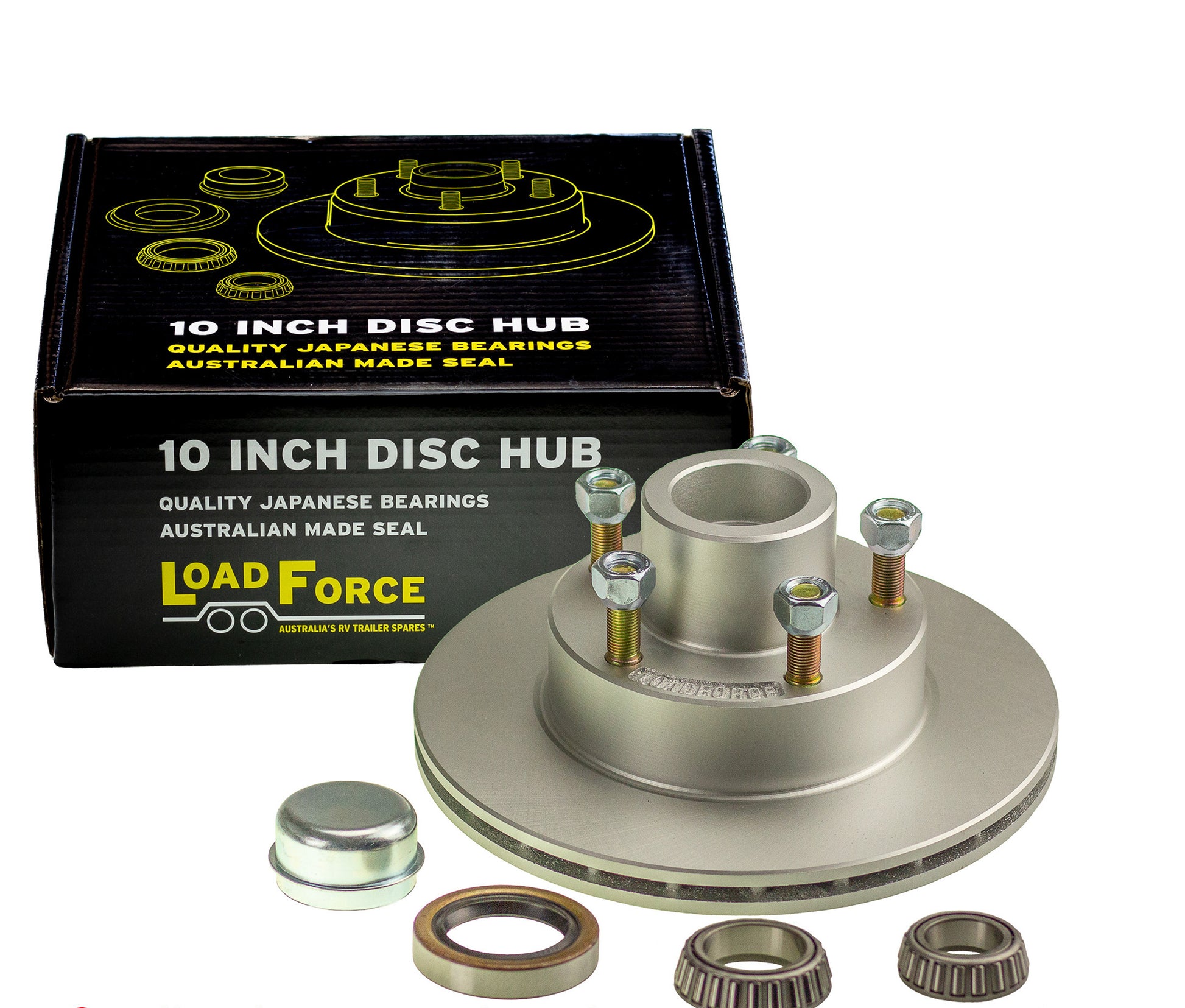 ventilated trailer disc brake hub 10inch x 7/8 inch Ford 5 stud USA 1.8t bearing dacromet - Trailer Spares Direct