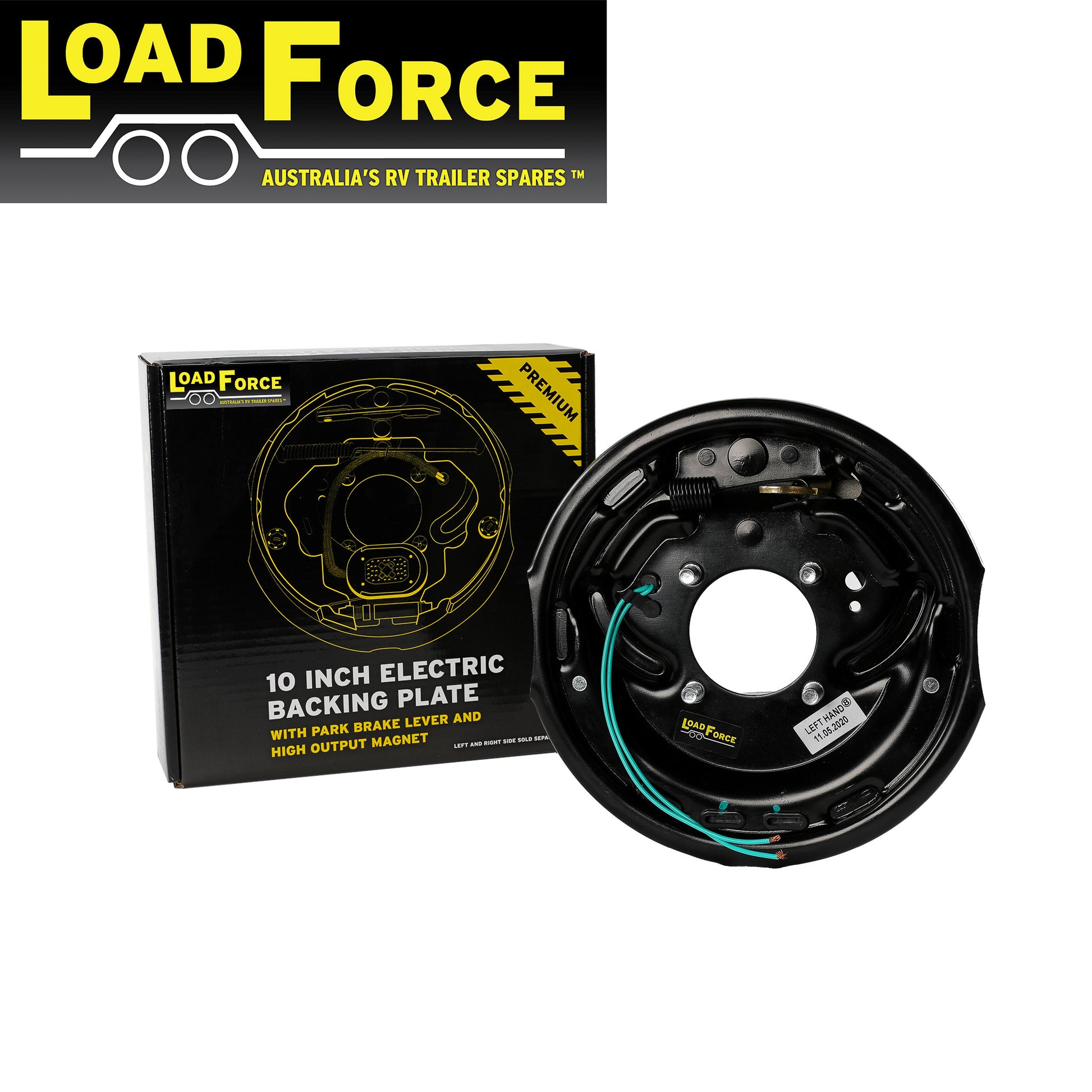 10 inch left hand electric backing plate assembly with park brake - Trailer Spares Direct