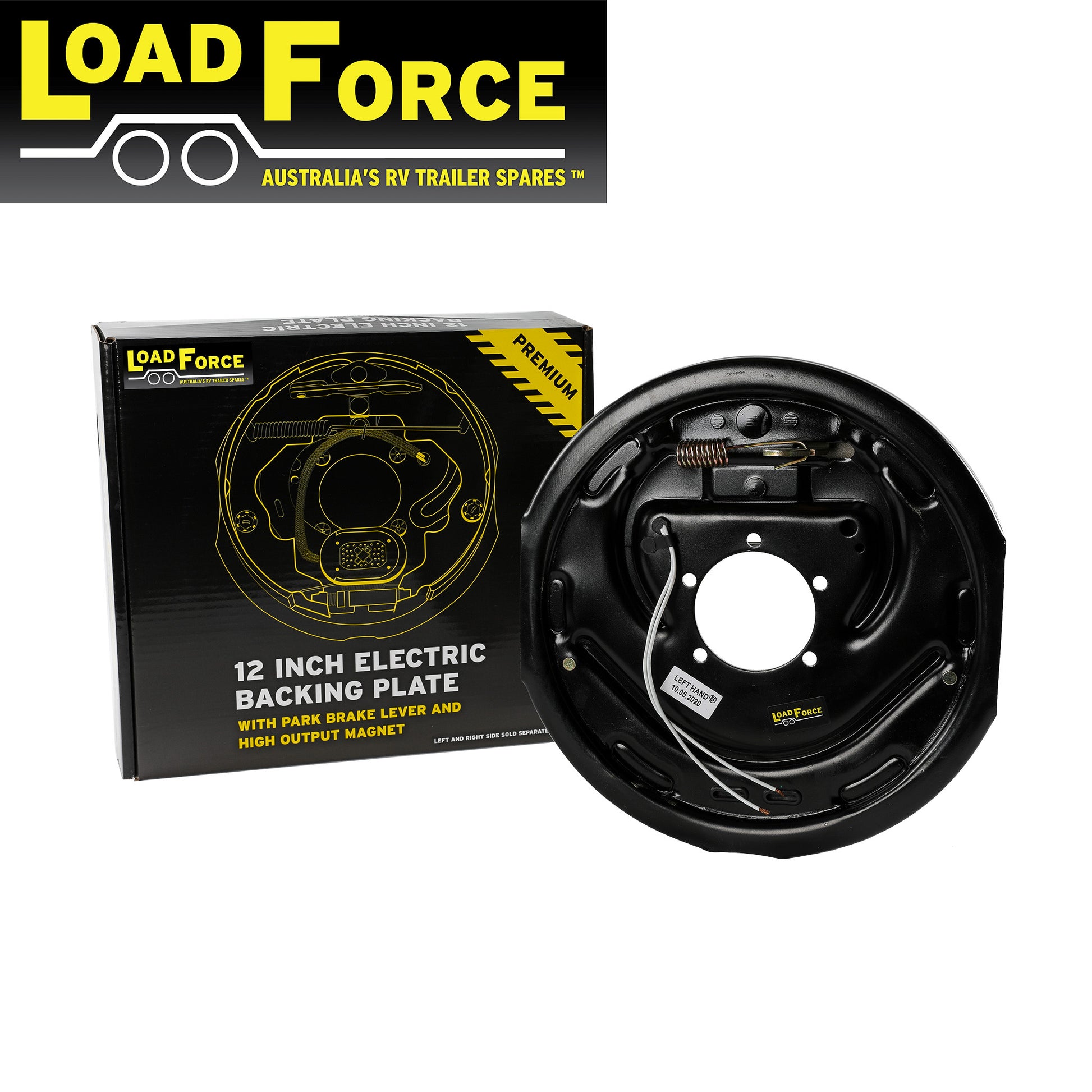 12 inch left hand electric backing plate assembly with park brake - Trailer Spares Direct