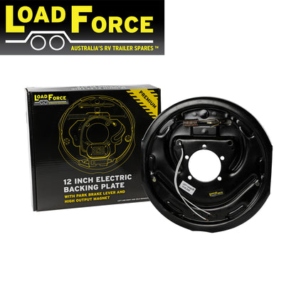 12 inch left hand electric backing plate assembly with park brake - Trailer Spares Direct