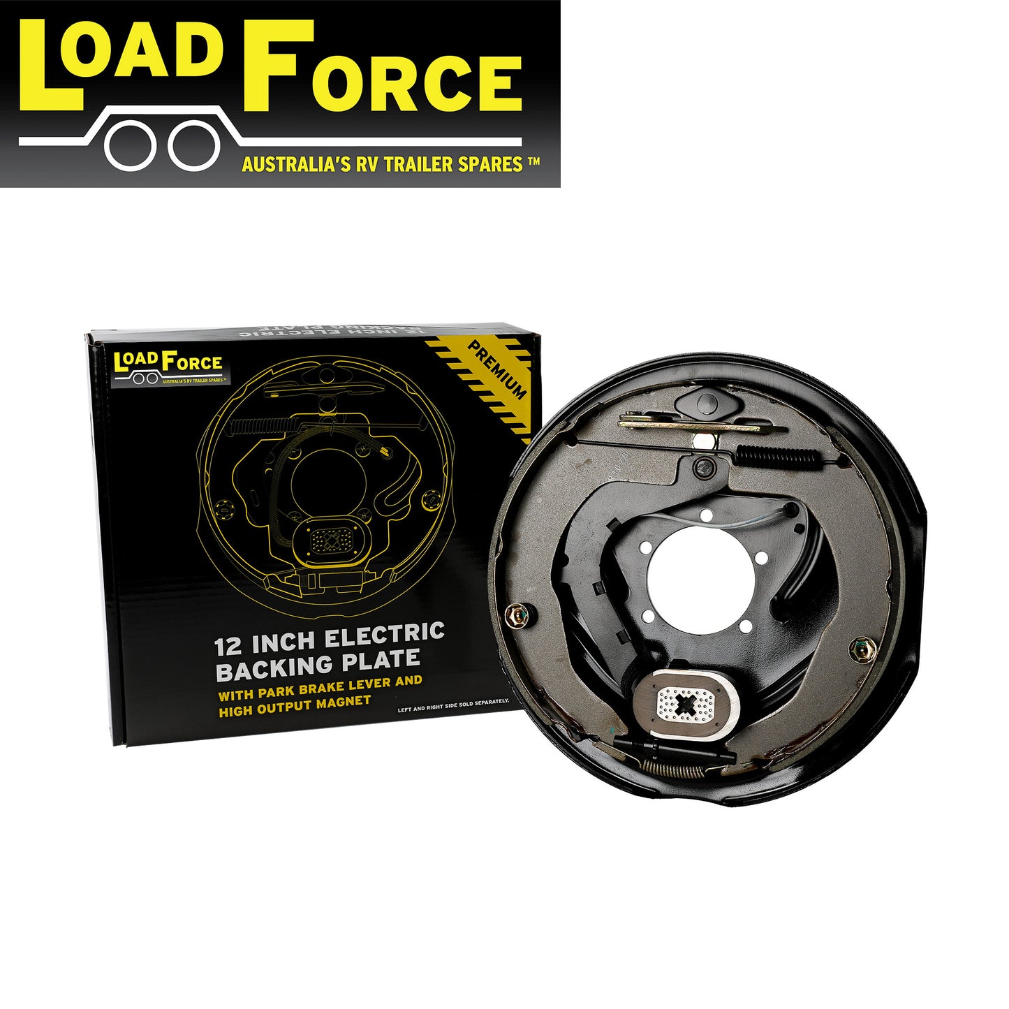 12 inch left hand electric backing plate assembly with park brake - Trailer Spares Direct