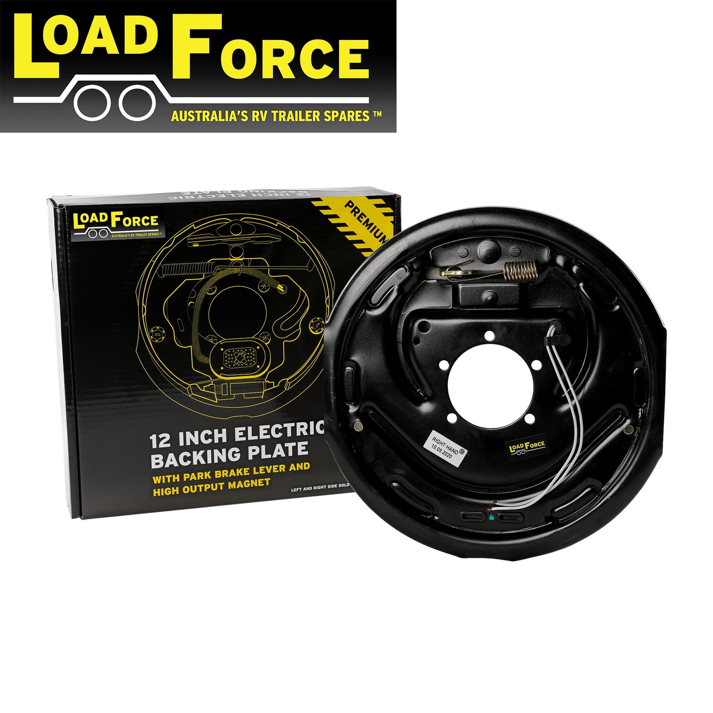 12 inch right hand electric backing plate assembly with park brake - Trailer Spares Direct