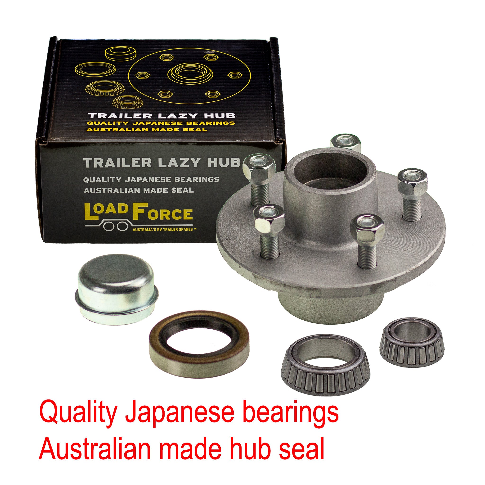 LoadForce 6 inch lazy hub assembly Ford 5 stud USA 3500lb 1.8t bearing - galvanised