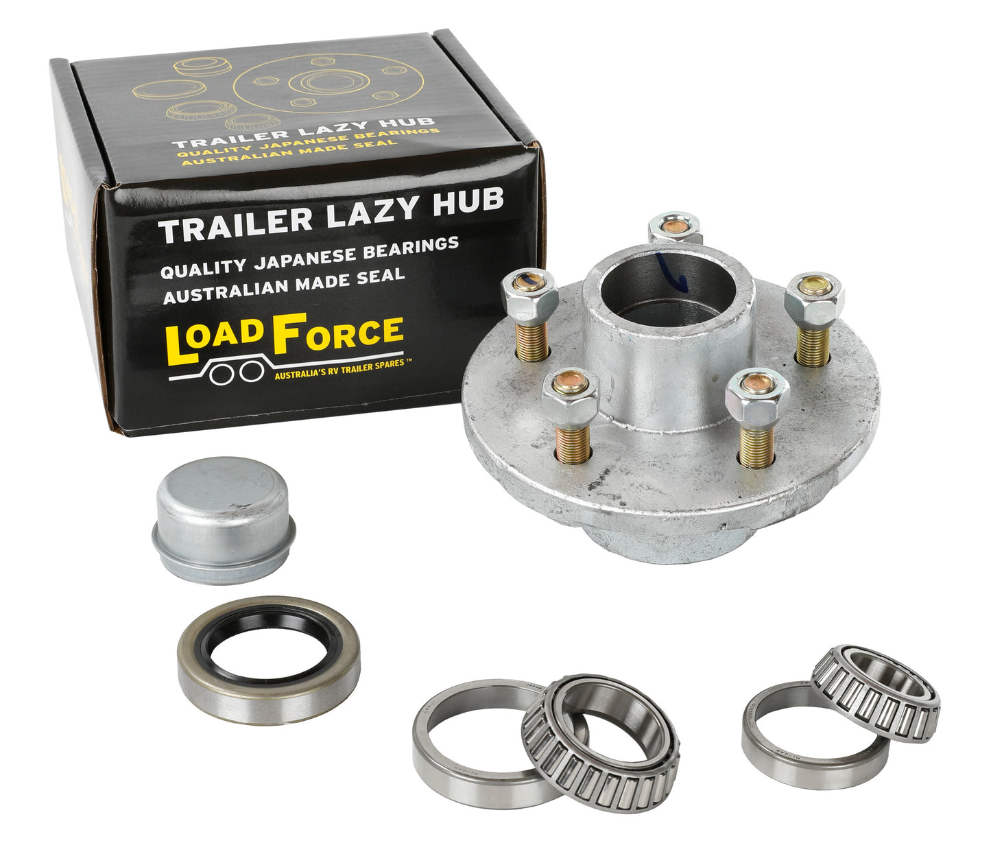 6 inch lazy hub assembly Ford 5 stud USA 3500lb 1.8t bearing - galvanised - Trailer Spares Direct