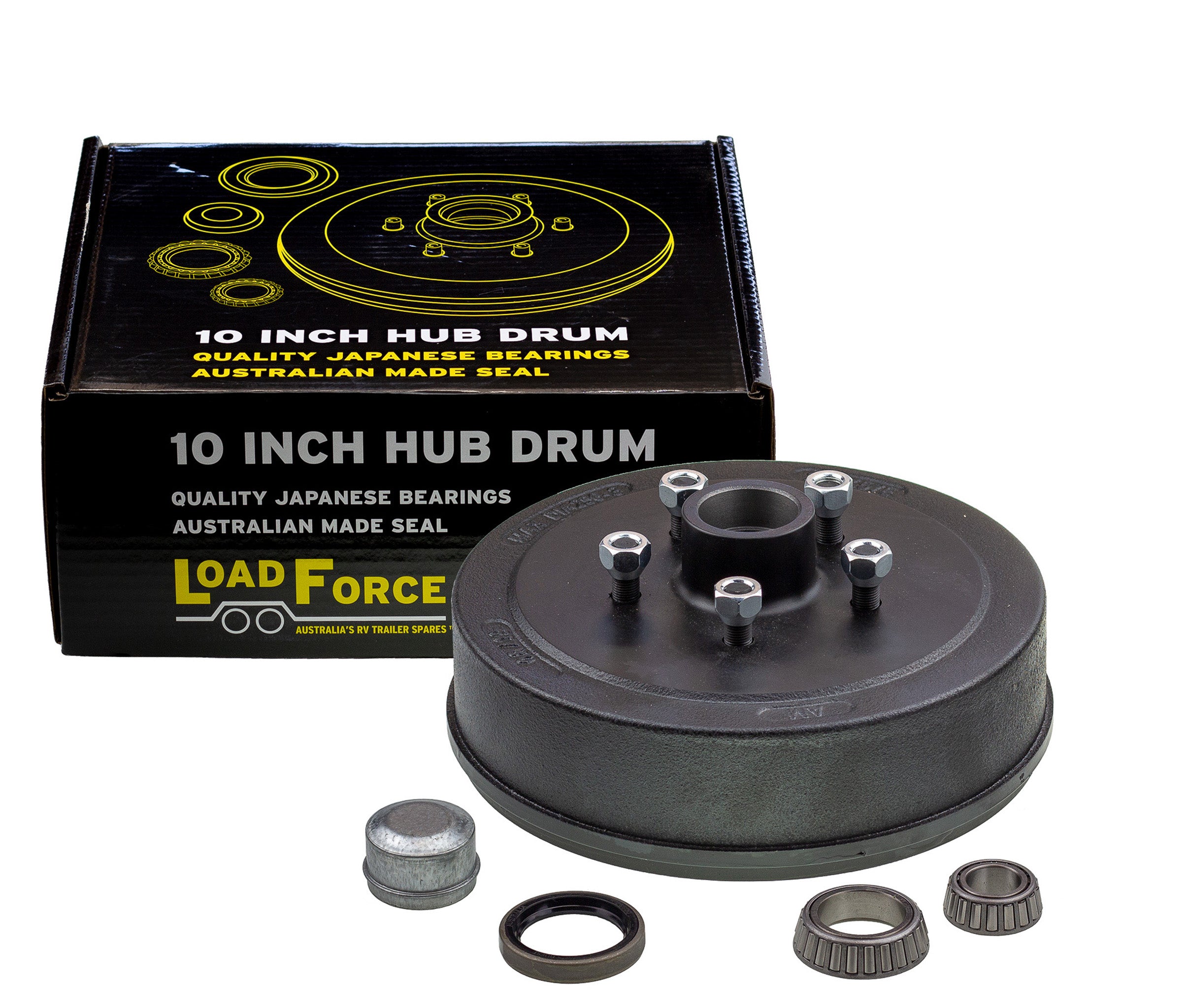 Hub drum 10 x 2.25 inch Ford 5 stud with slimline (Ford) bearing