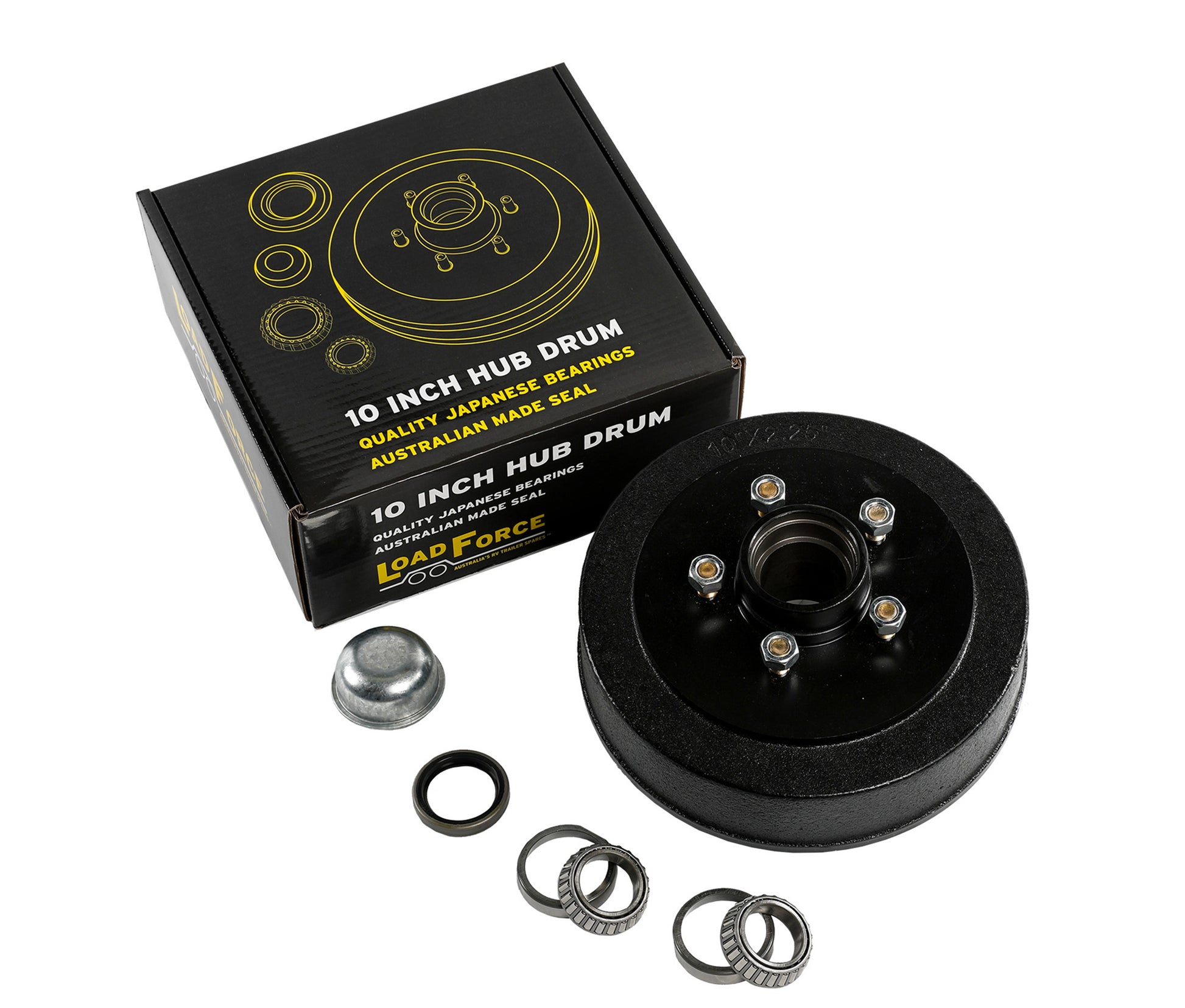 Hub drum 10 x 2.25 inch Ford 5 stud with Parallel (Ford) bearing - Trailer Spares Direct