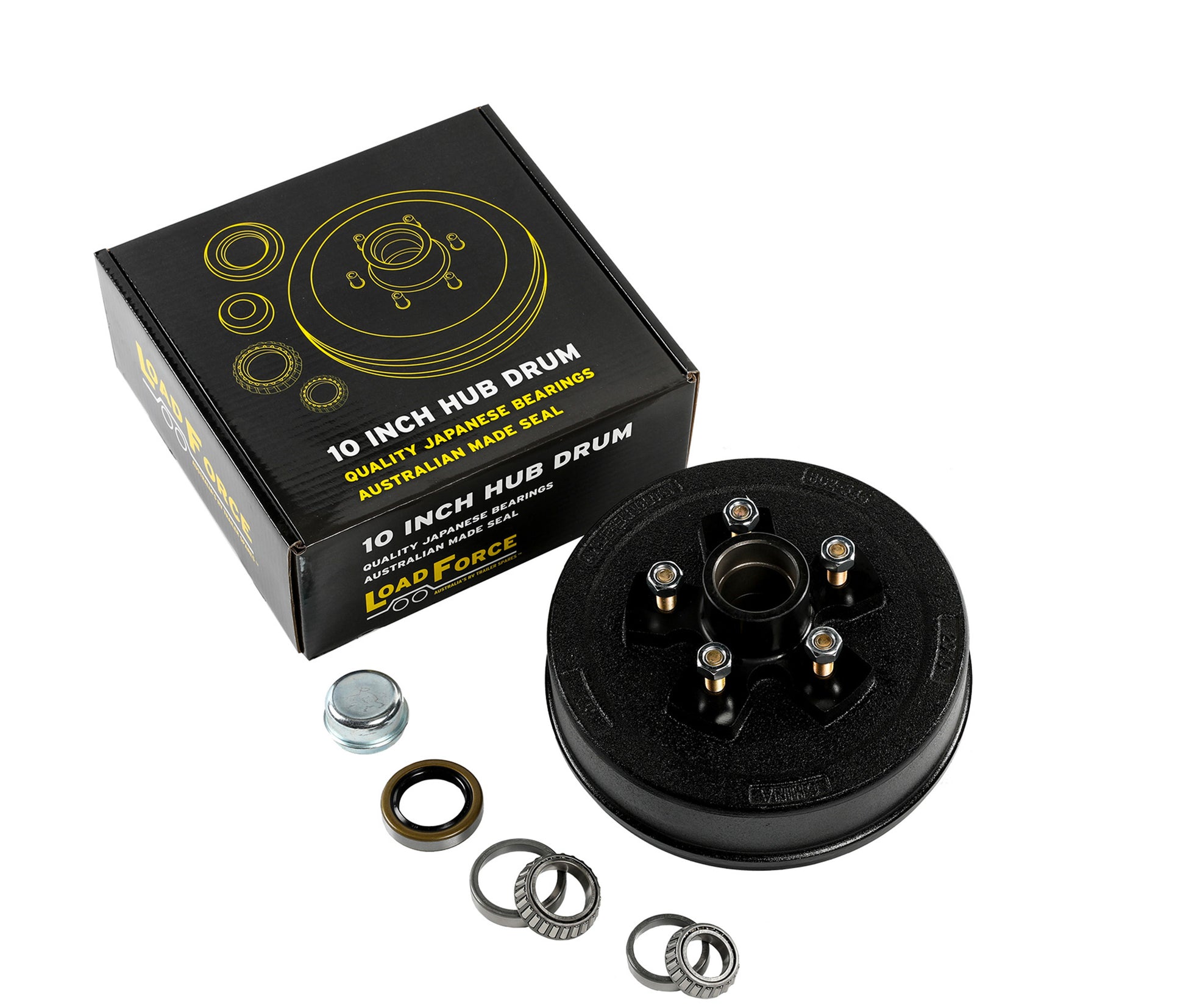 Hub Brake Drum 10 x 2.25 inch Ford 5 stud American US1.8 bearing 3500lb - Trailer Spares Direct