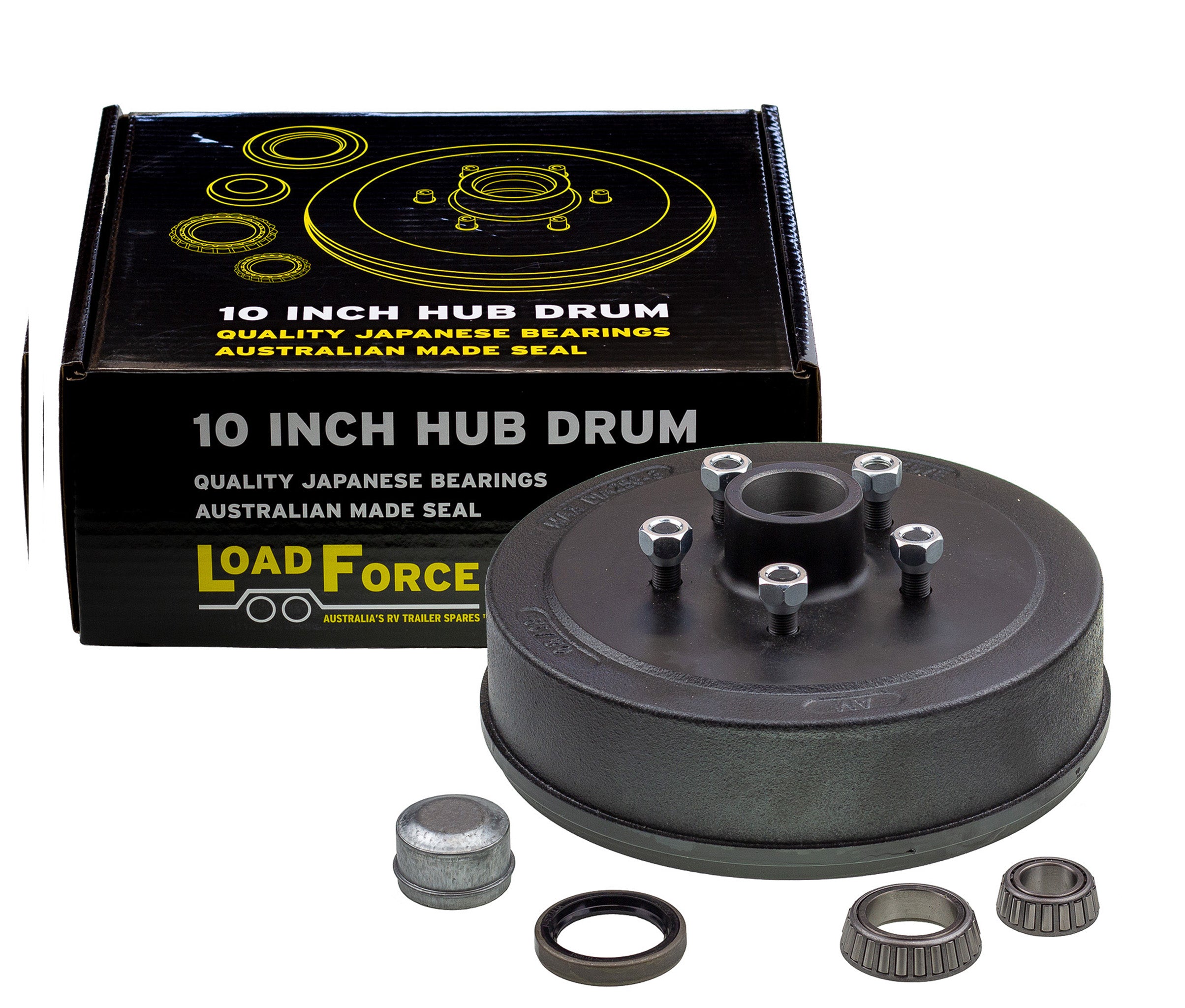 Hub drum 10 x 2.25 inch HQ 5 stud with slimline (Ford) bearing