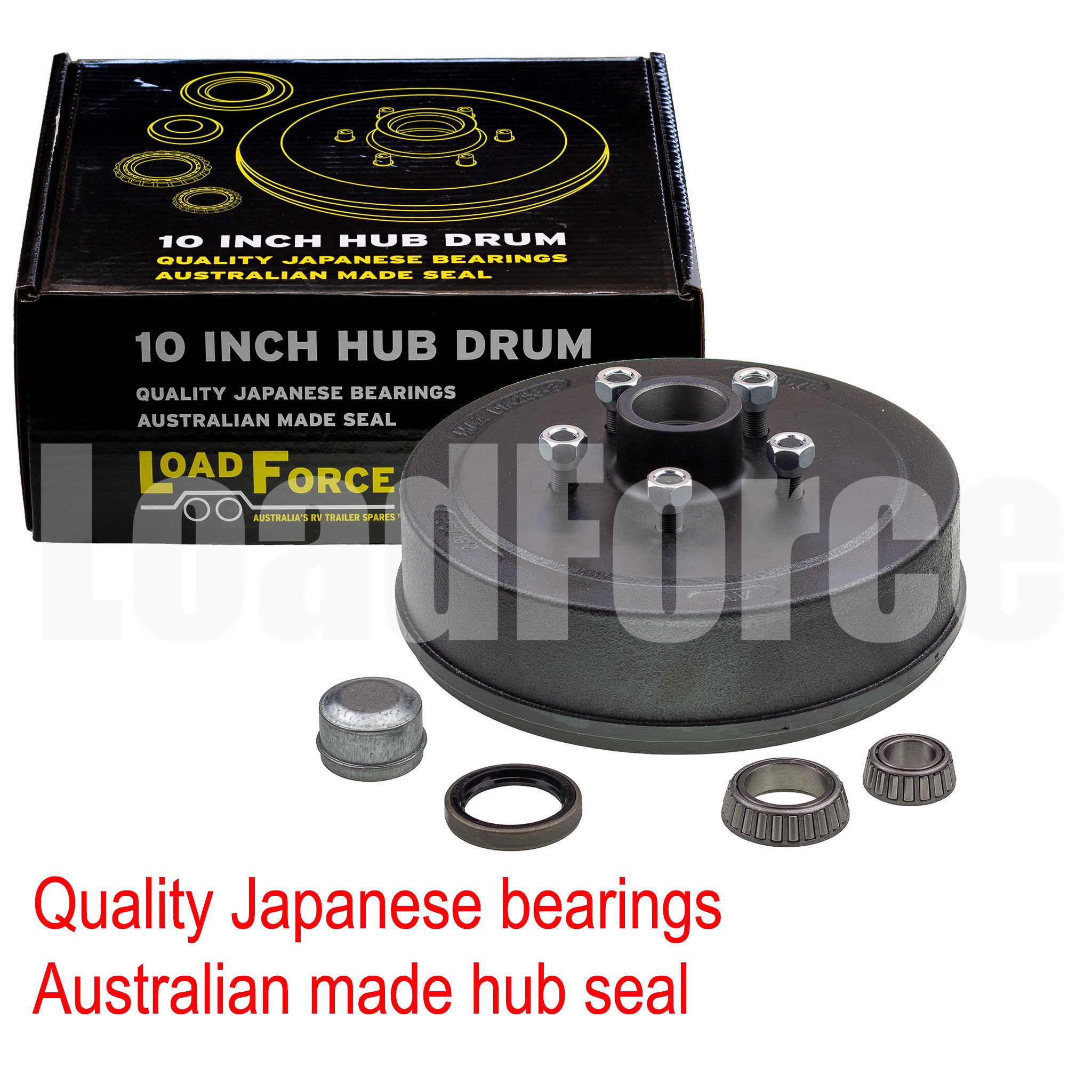Hub drum 10 x 2.25 inch HT 5 stud with LM (Holden) bearing | Trailer ...