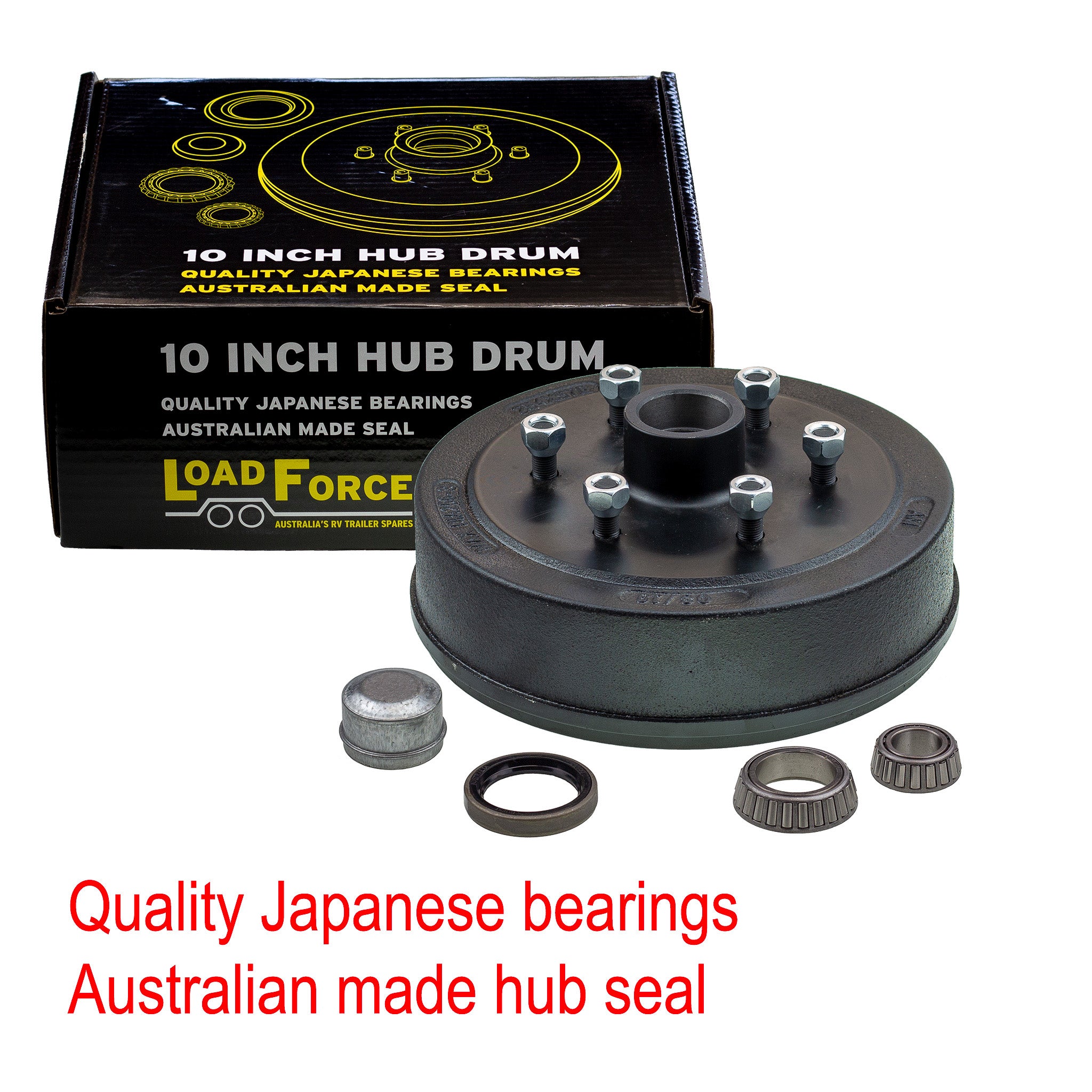 LoadForce Hub drum 10 x 2.25 inch 6 stud with slimline (Ford) bearing