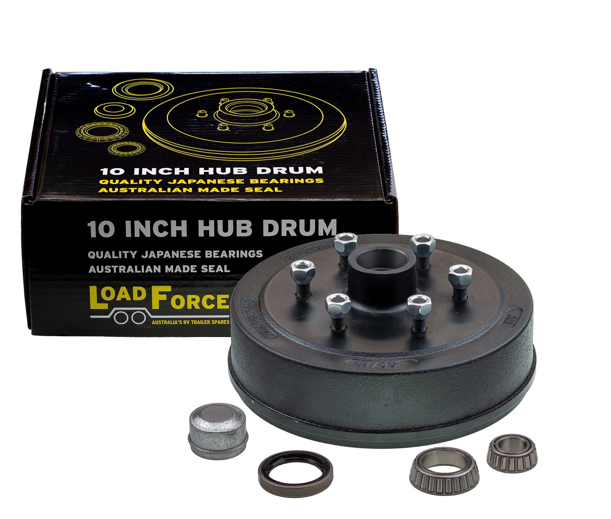 Hub drum 10 x 2.25 inch 6 stud with slimline (Ford) bearing