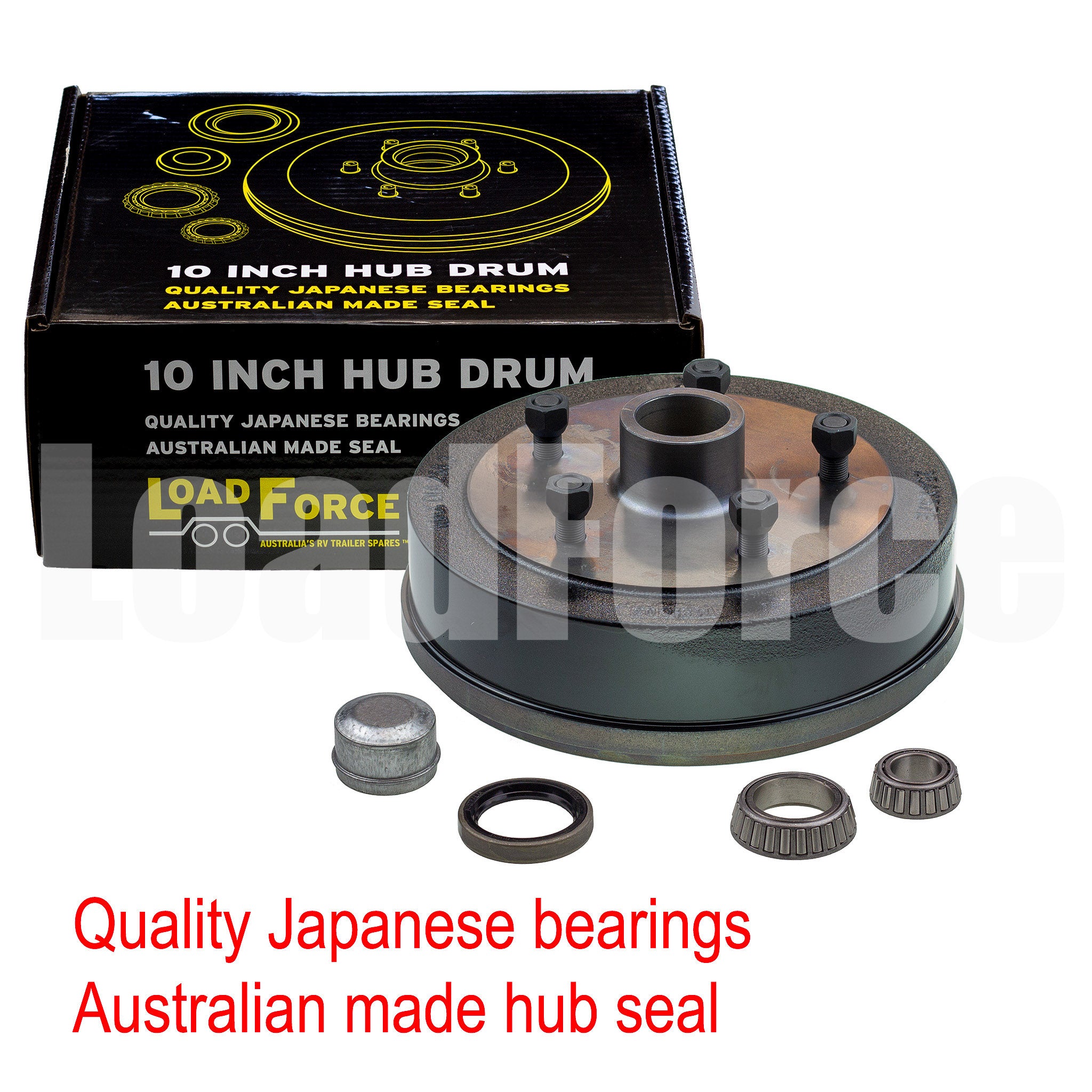 LoadForce hub drum 10 x 2.25 inch LandCruiser 5 stud with slimline (Ford) bearing