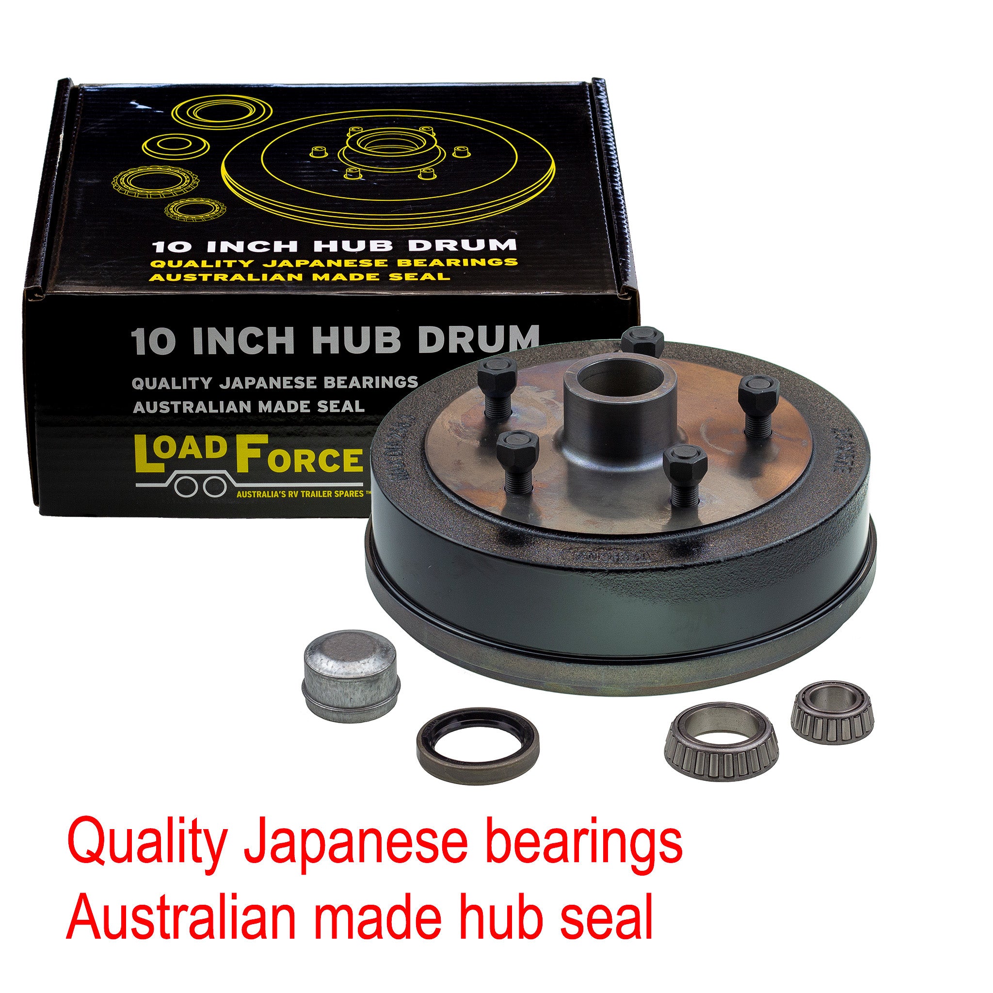 LoadForce hub drum 10 x 2.25 inch LandCruiser 5 stud with slimline (Ford) bearing
