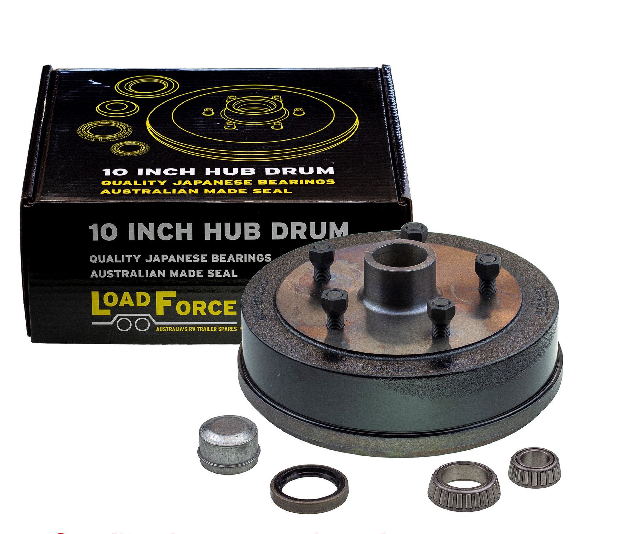 hub drum 10 x 2.25 inch LandCruiser 5 stud with slimline (Ford) bearing