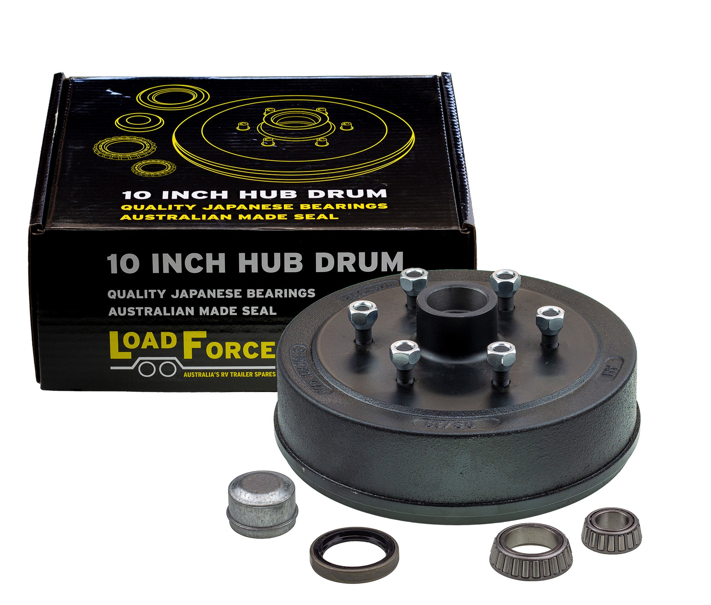hub drum 10 x 2.25 inch 6 stud with LM (Holden) bearing
