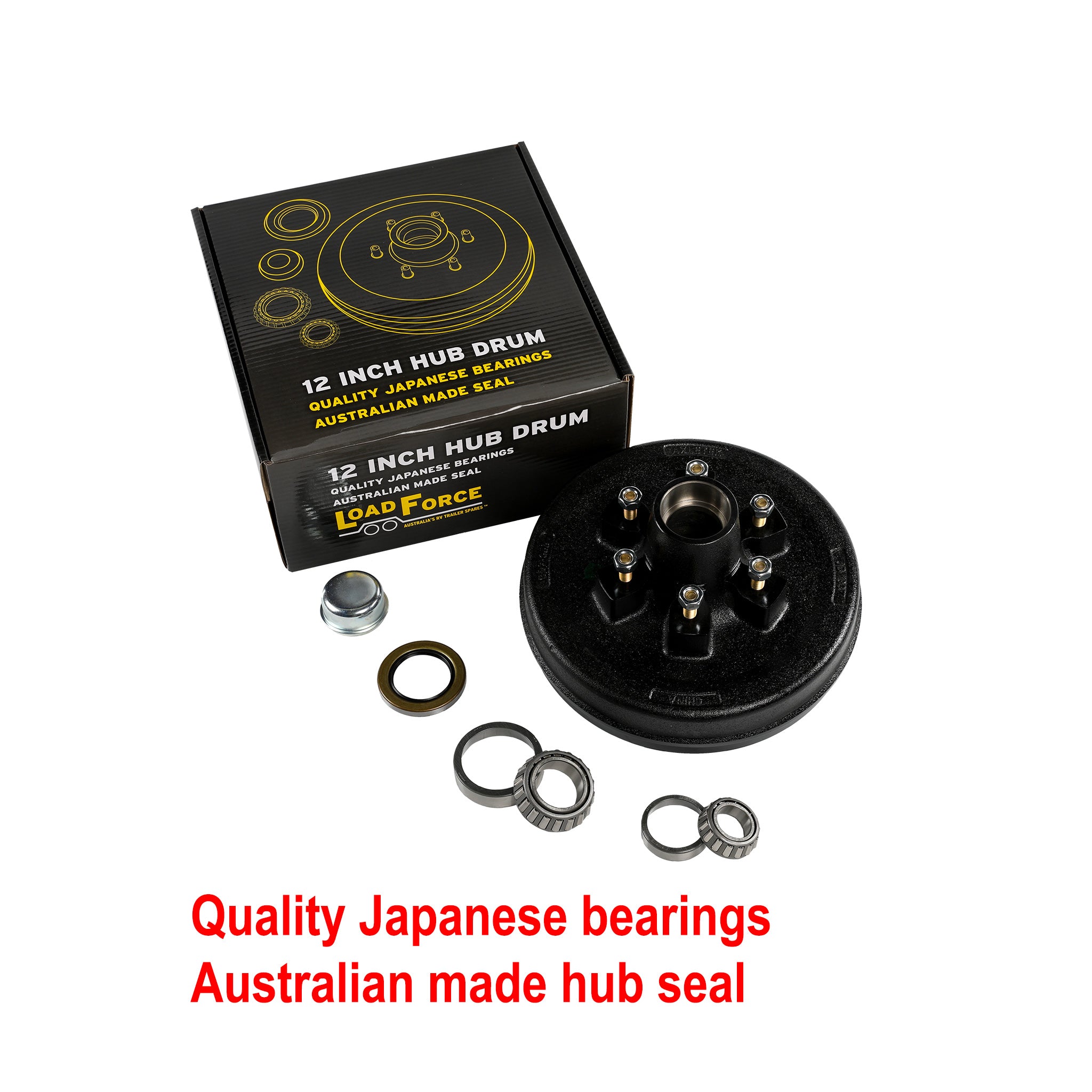 LoadForce Hub Brake Drum 12 x 2 inch 6 stud with American Dexter 5200-6000lb bearing